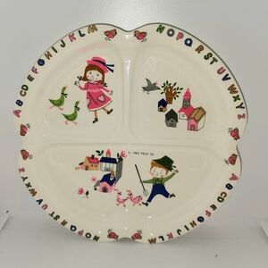 Vintage 1983 Peco Co Children's Divided Melamine Plate - Cream with Pink & Green
